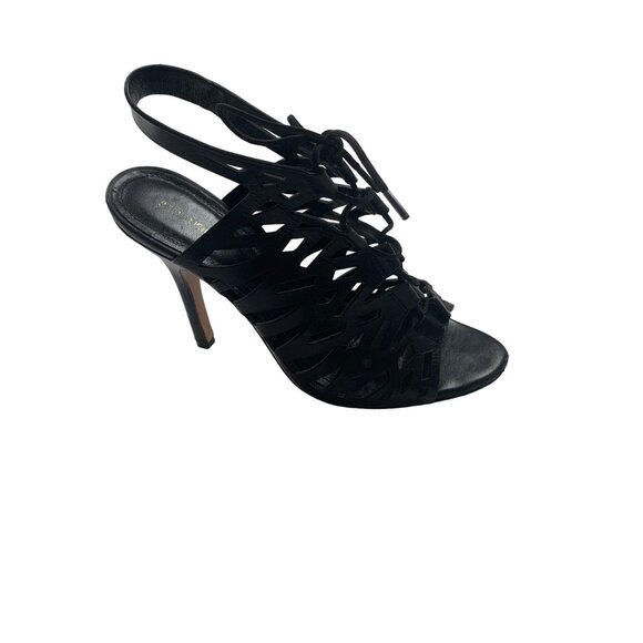 Pour La Victoire Black Strappy High Heel Sandals 8.5 Tie Laces Stiletto - Picture 9 of 9